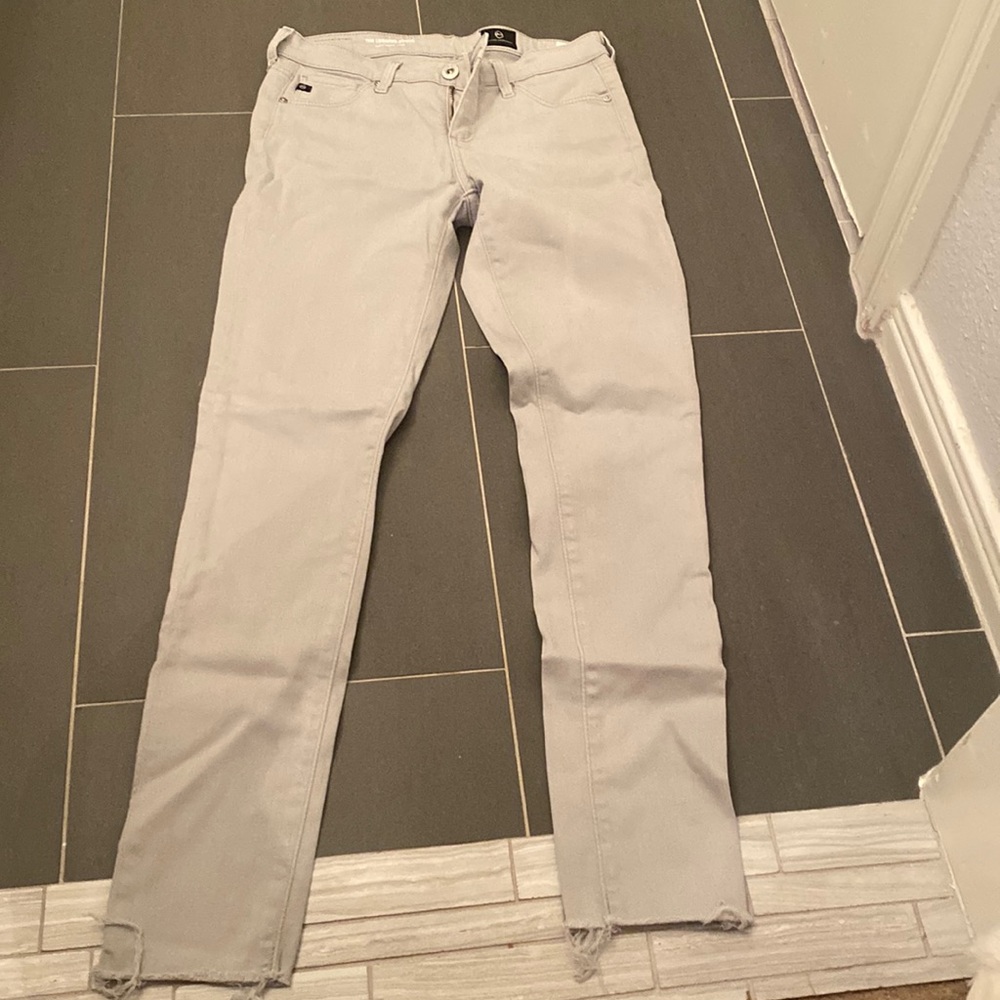 Gray Adriano Goldschmied mid rise frayed skinny jeans size 25